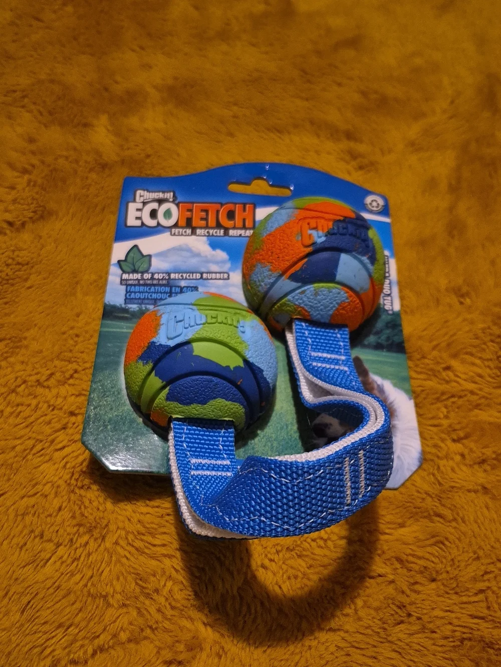 Chuckit! EcoFetch Dual Ball Tug Dog Toy - Blue, Green, Orange